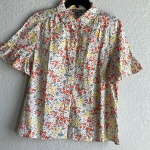 Style & Co. White Floral Button-Up Blouse